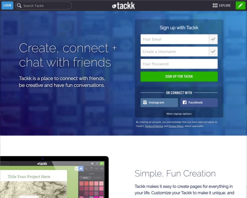 Tackk Homepage